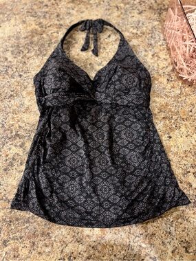 Merona Black Gray Medallion Halter Tankini Swim Top Size M